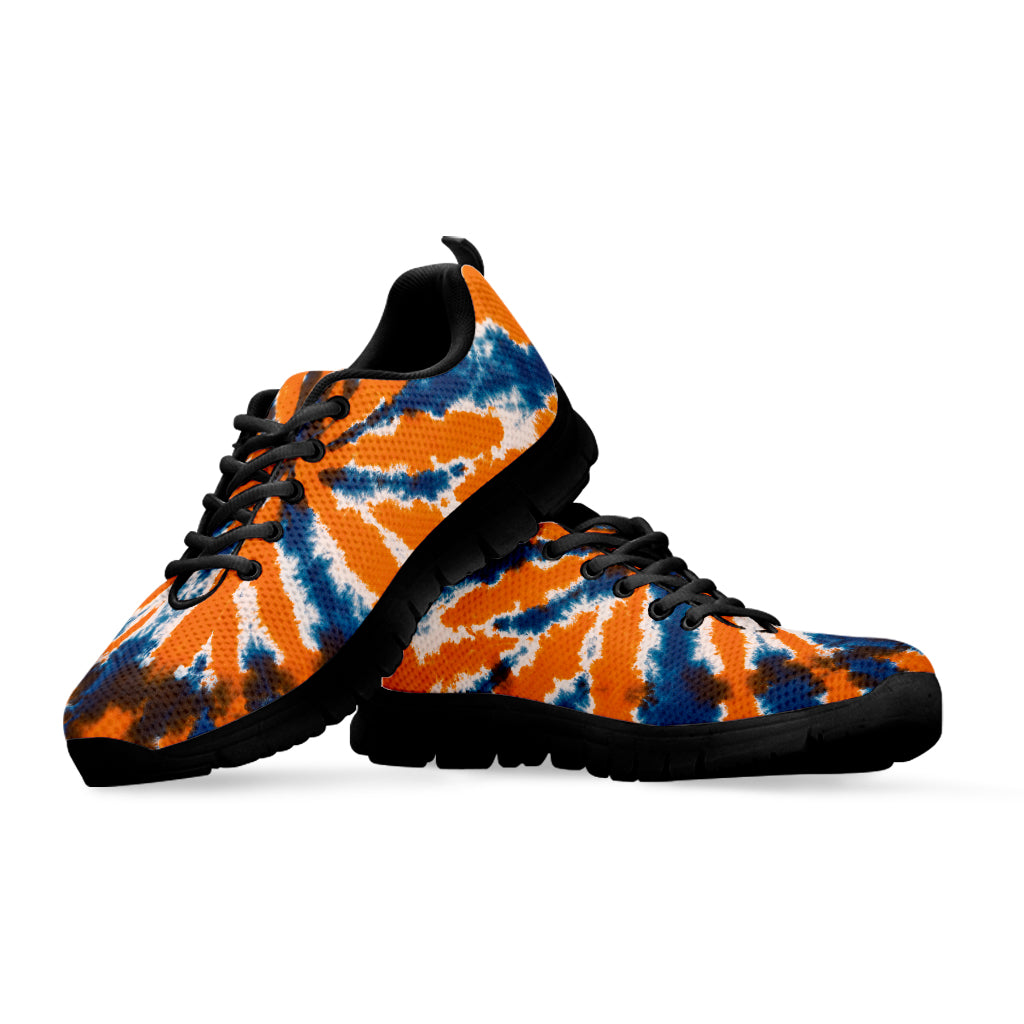 Blue And Orange Spider Tie Dye Print Black Sneakers