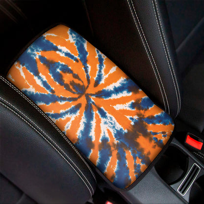 Blue And Orange Spider Tie Dye Print Car Center Console Cover