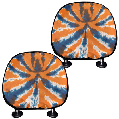 Blue And Orange Spider Tie Dye Print Car Headrest Covers
