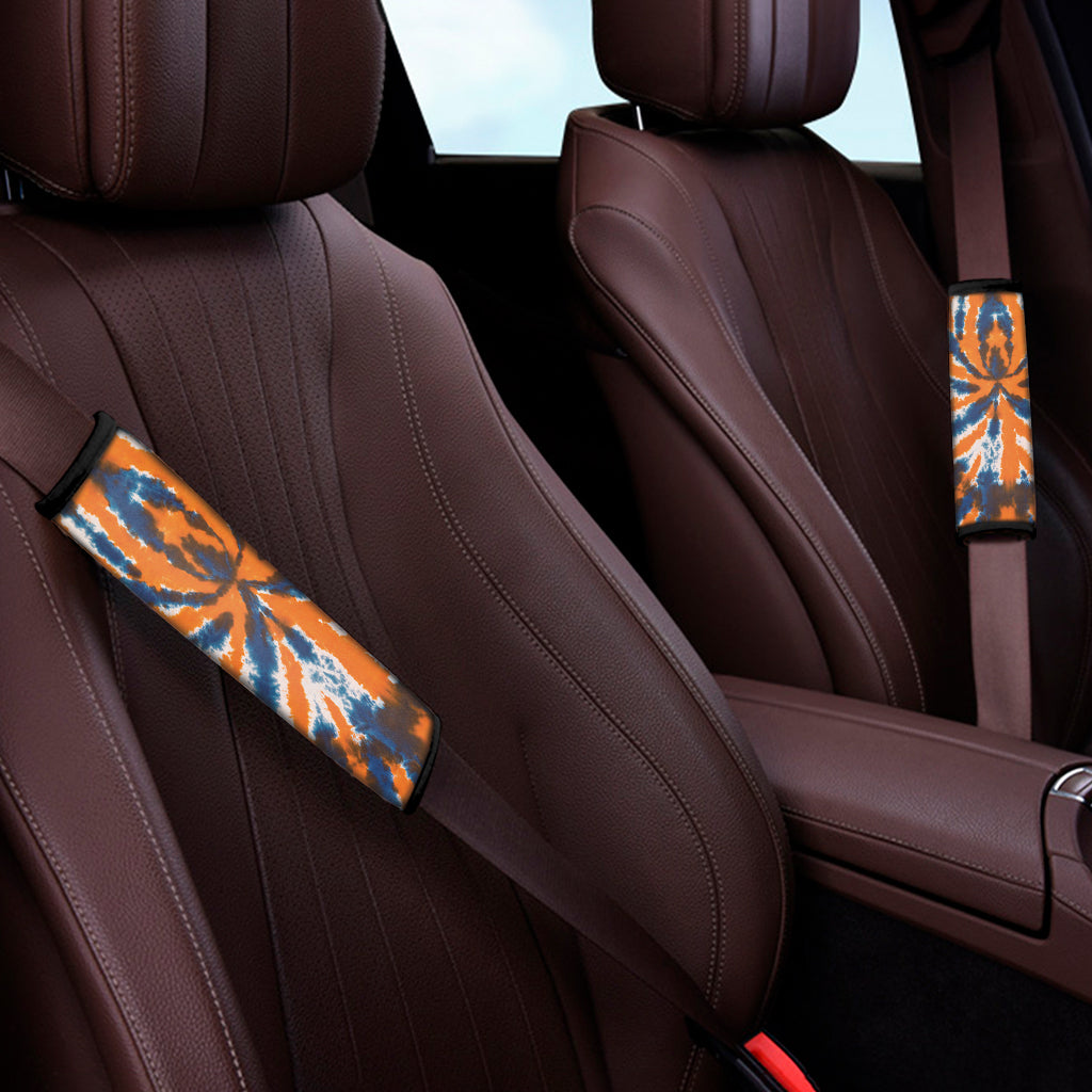 Blue And Orange Spider Tie Dye Print Car Seat Belt Covers