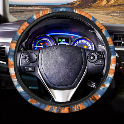Blue And Orange Spider Tie Dye Print Car Steering Wheel Cover