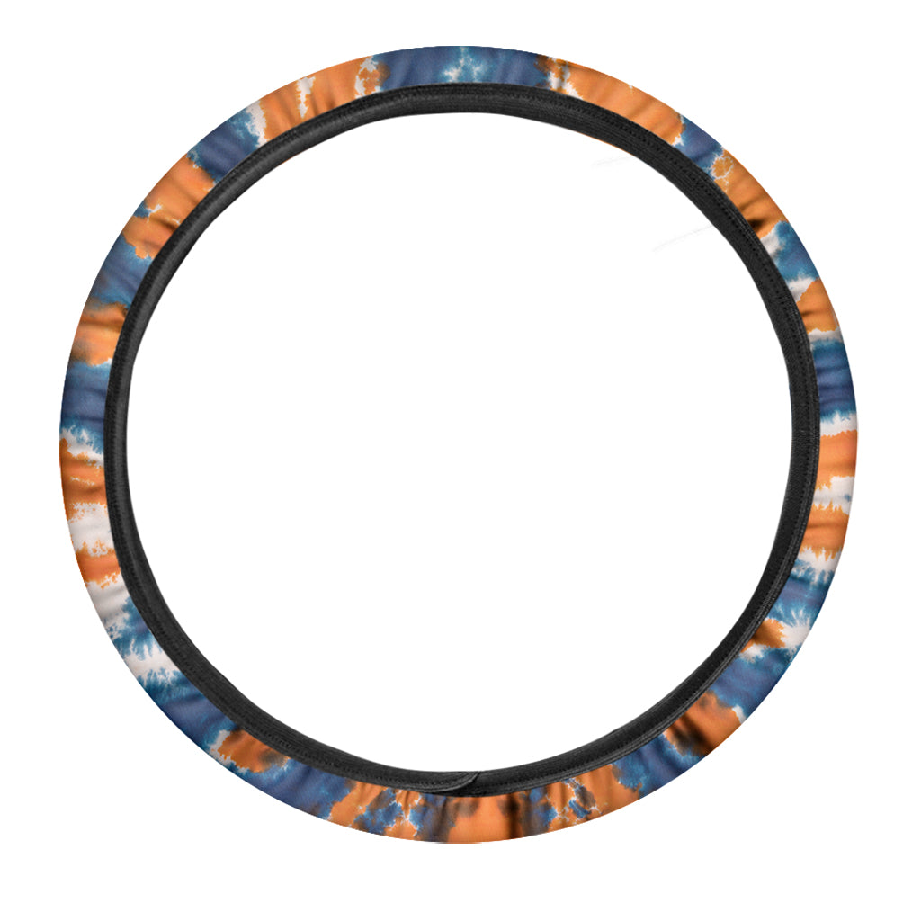 Blue And Orange Spider Tie Dye Print Car Steering Wheel Cover