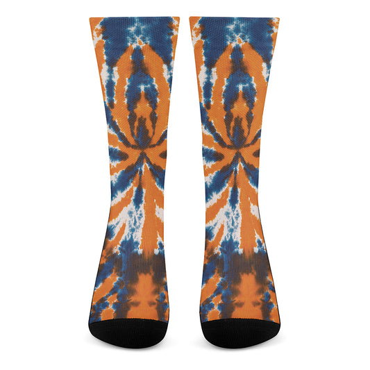 Blue And Orange Spider Tie Dye Print Crew Socks