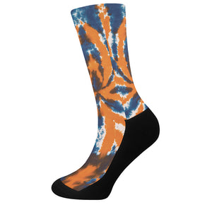 Blue And Orange Spider Tie Dye Print Crew Socks