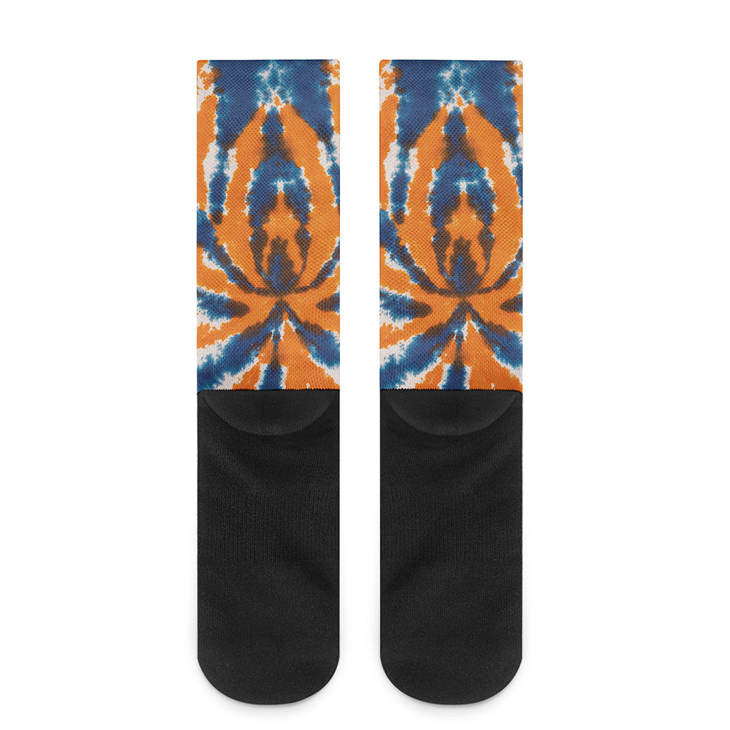 Blue And Orange Spider Tie Dye Print Crew Socks