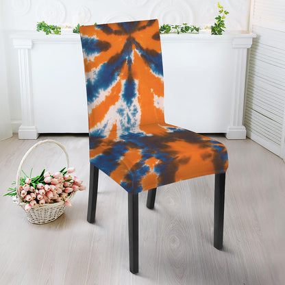 Blue And Orange Spider Tie Dye Print Dining Chair Slipcover