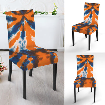 Blue And Orange Spider Tie Dye Print Dining Chair Slipcover