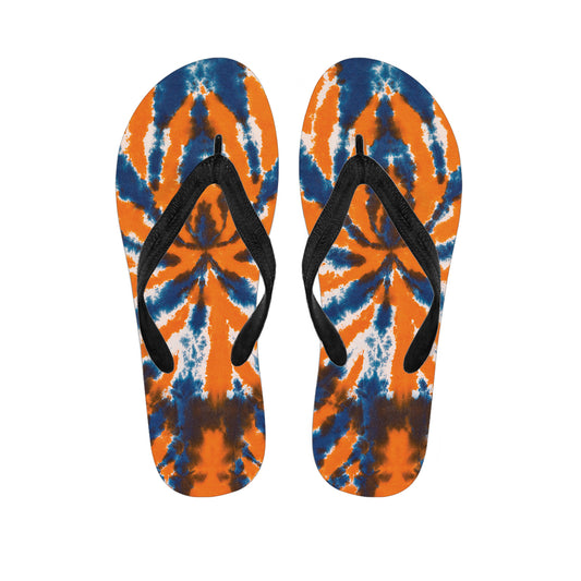 Blue And Orange Spider Tie Dye Print Flip Flops