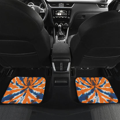 Blue And Orange Spider Tie Dye Print Front and Back Car Floor Mats