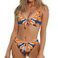 Blue And Orange Spider Tie Dye Print Front Bow Tie Bikini