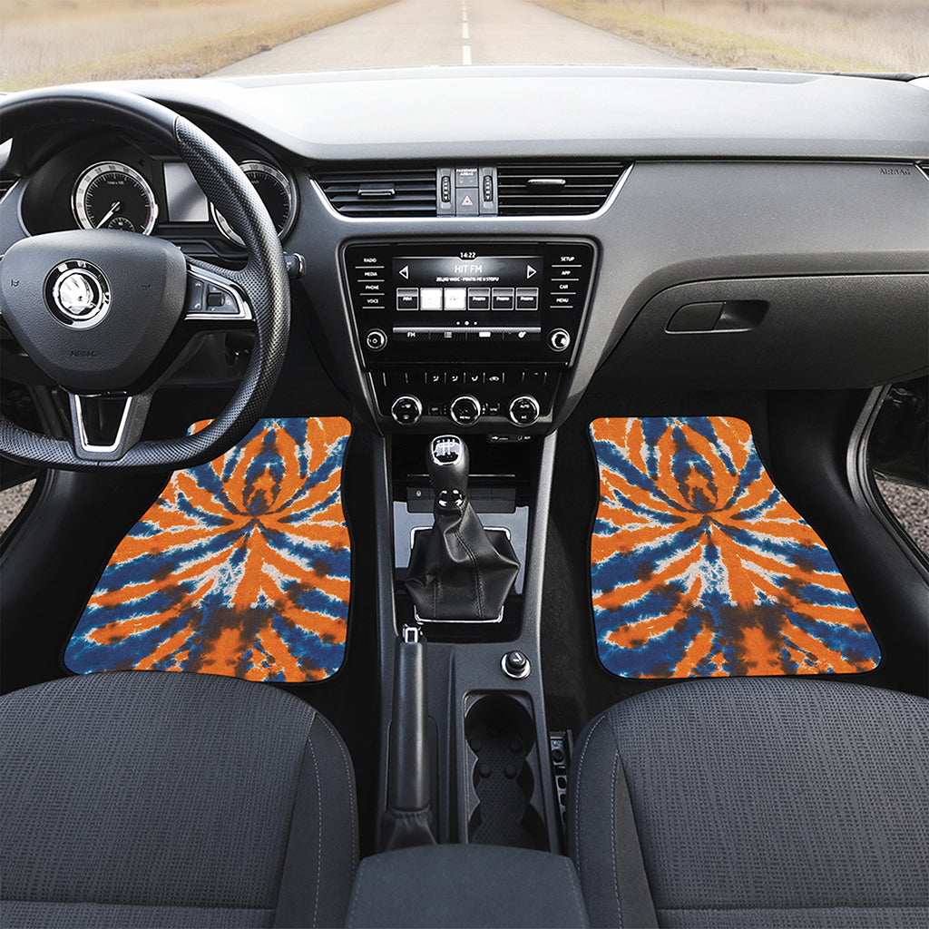 Blue And Orange Spider Tie Dye Print Front Car Floor Mats