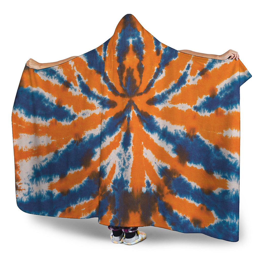 Blue And Orange Spider Tie Dye Print Hooded Blanket