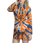 Blue And Orange Spider Tie Dye Print Hoodie Dress