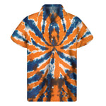 Blue And Orange Spider Tie Dye Print Men's Short Sleeve Shirt