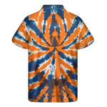 Blue And Orange Spider Tie Dye Print Men's Short Sleeve Shirt