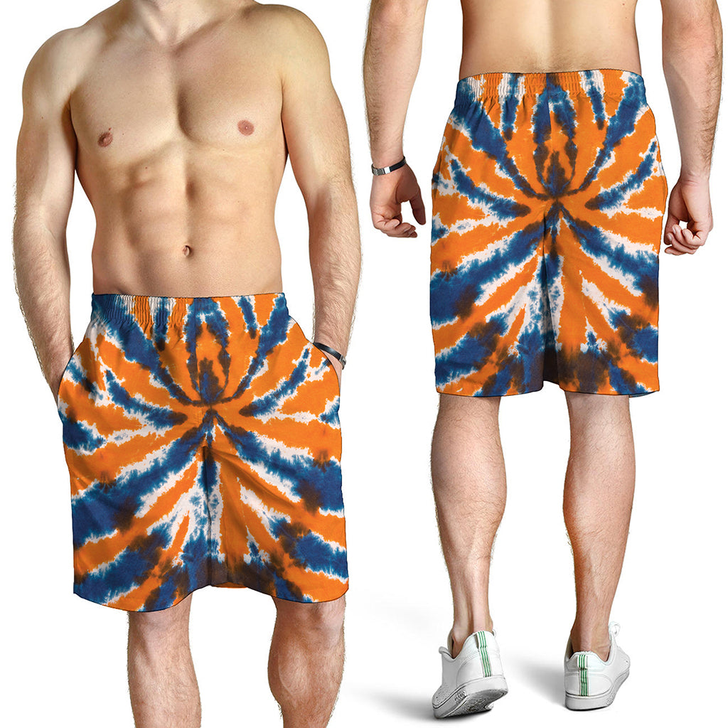 Blue And Orange Spider Tie Dye Print Men's Shorts