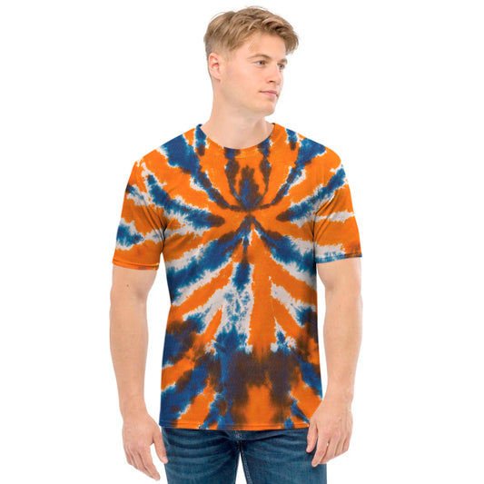 Blue And Orange Spider Tie Dye Print Men's T-Shirt