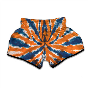 Blue And Orange Spider Tie Dye Print Muay Thai Boxing Shorts