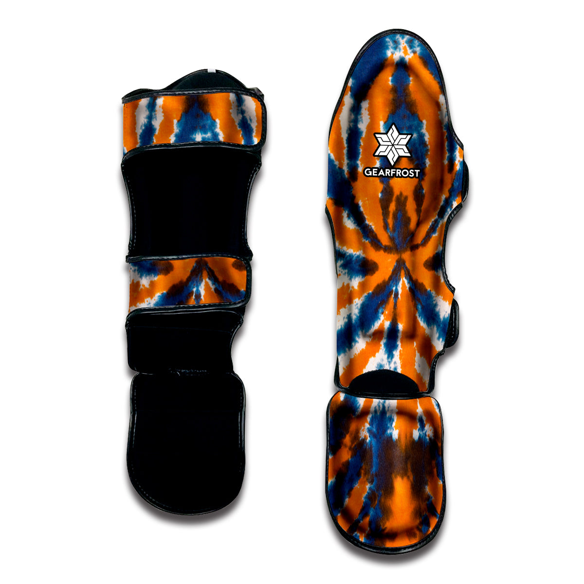 Blue And Orange Spider Tie Dye Print Muay Thai Shin Guard