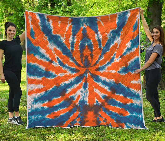 Blue And Orange Spider Tie Dye Print Quilt