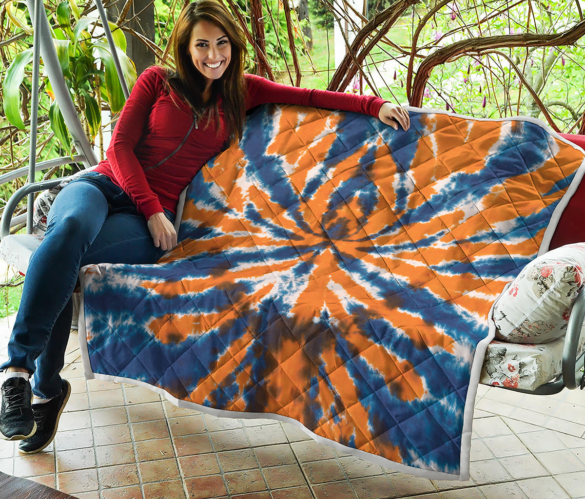 Blue And Orange Spider Tie Dye Print Quilt