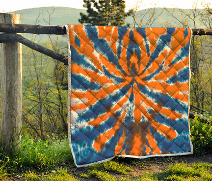 Blue And Orange Spider Tie Dye Print Quilt