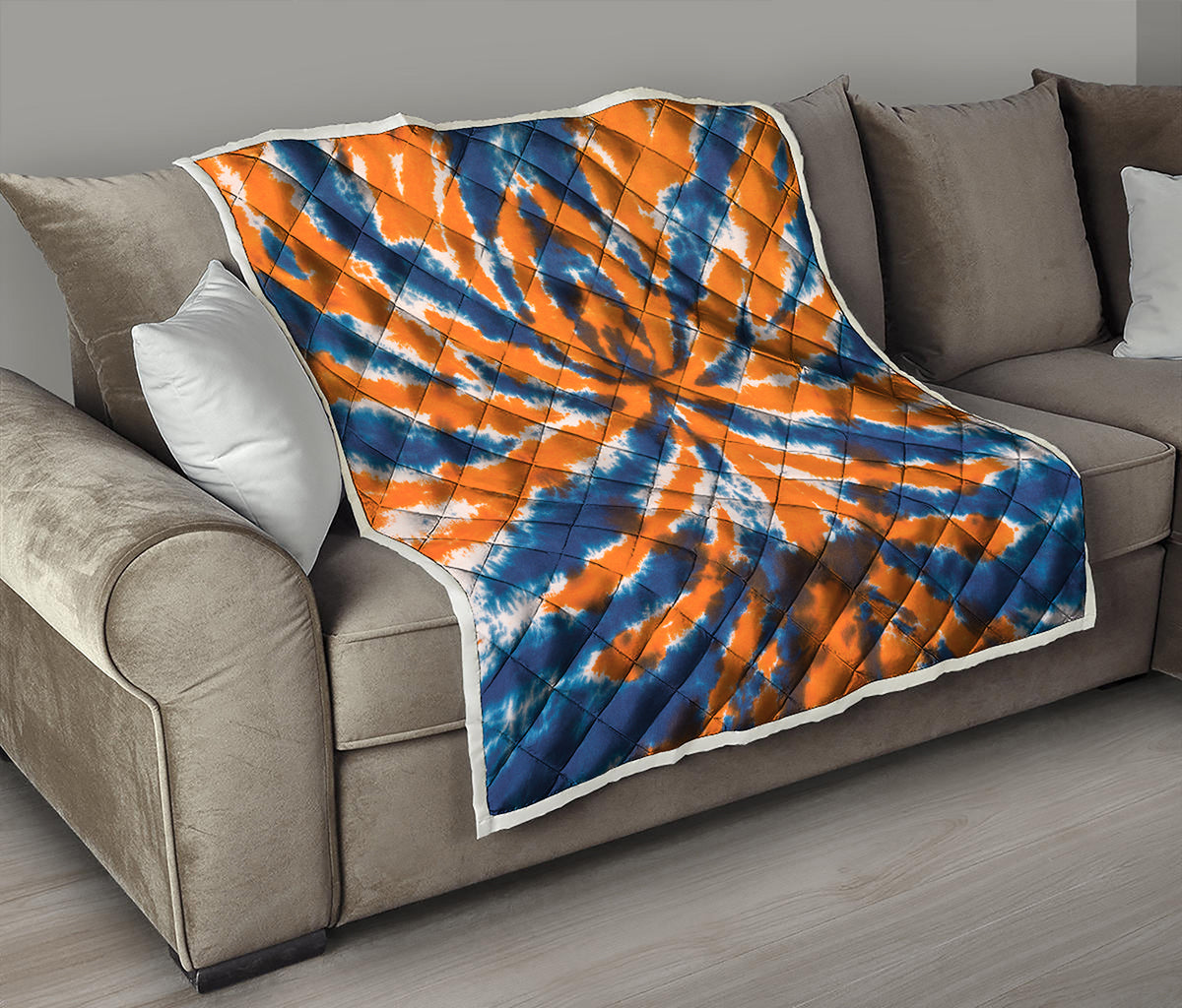 Blue And Orange Spider Tie Dye Print Quilt