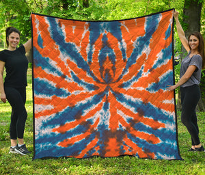 Blue And Orange Spider Tie Dye Print Quilt