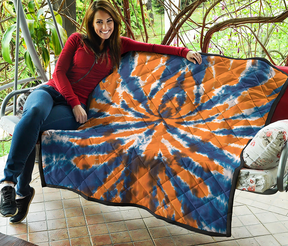 Blue And Orange Spider Tie Dye Print Quilt