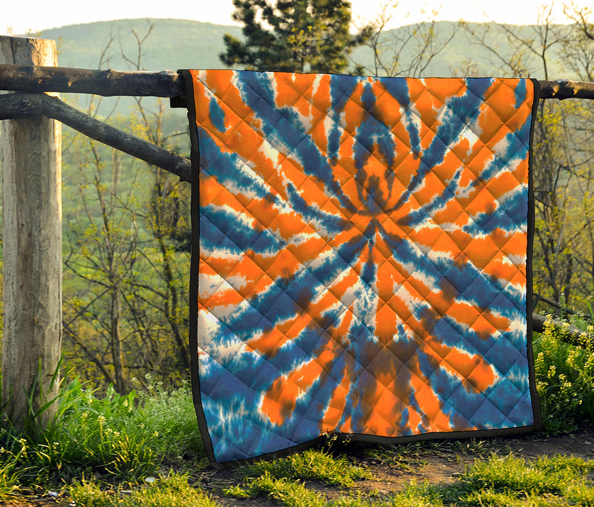 Blue And Orange Spider Tie Dye Print Quilt