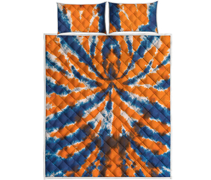 Blue And Orange Spider Tie Dye Print Quilt Bed Set