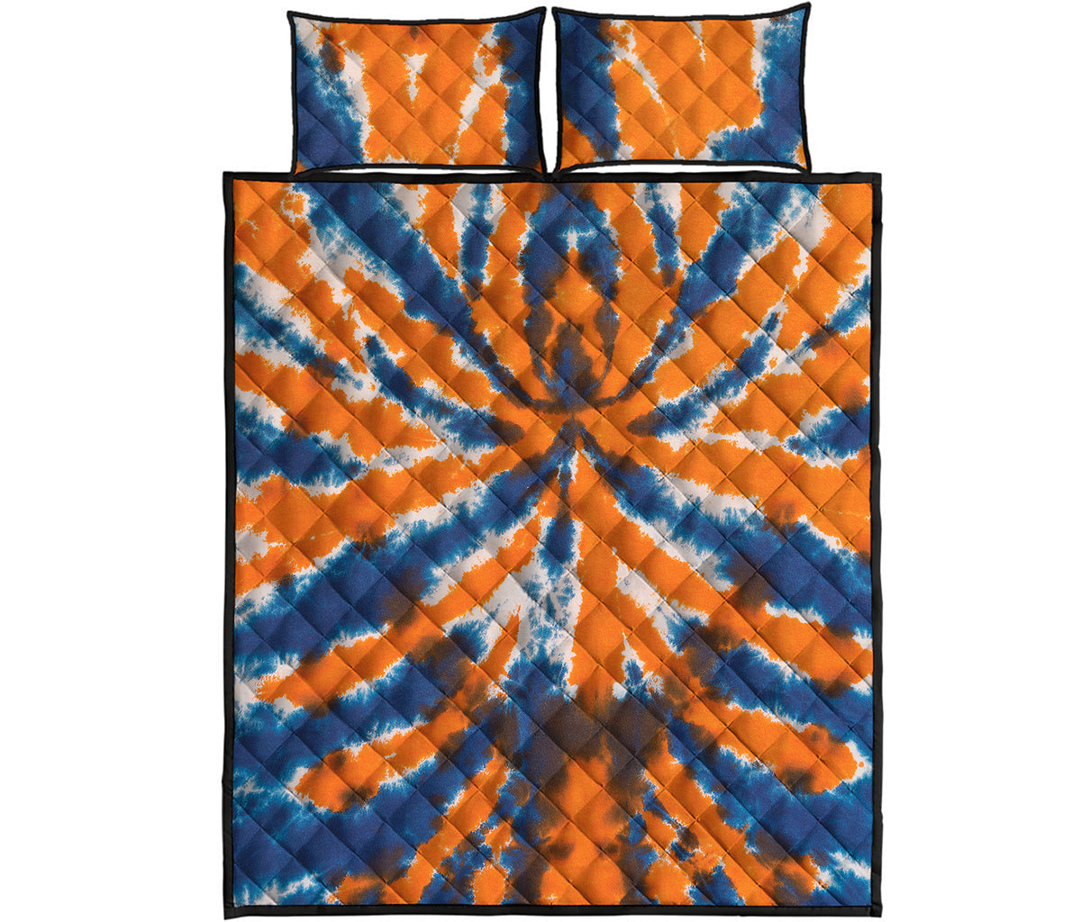 Blue And Orange Spider Tie Dye Print Quilt Bed Set