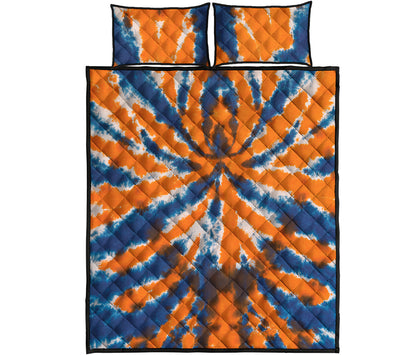 Blue And Orange Spider Tie Dye Print Quilt Bed Set