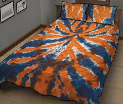Blue And Orange Spider Tie Dye Print Quilt Bed Set