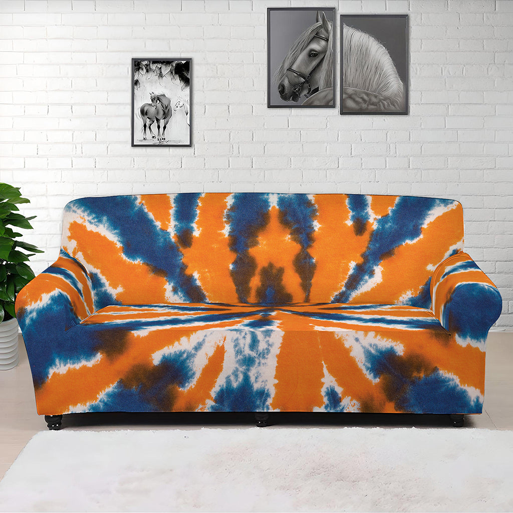 Blue And Orange Spider Tie Dye Print Sofa Cover