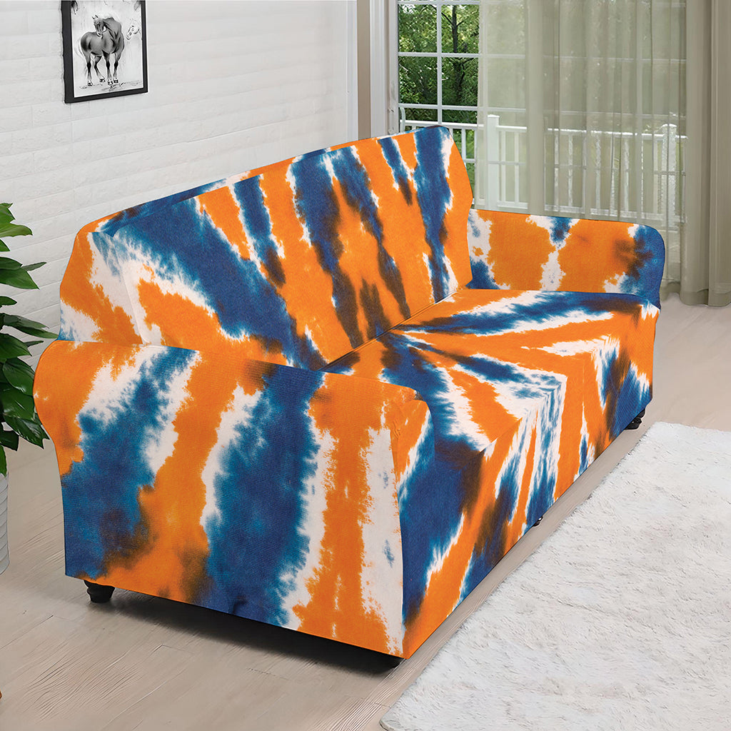Blue And Orange Spider Tie Dye Print Sofa Cover