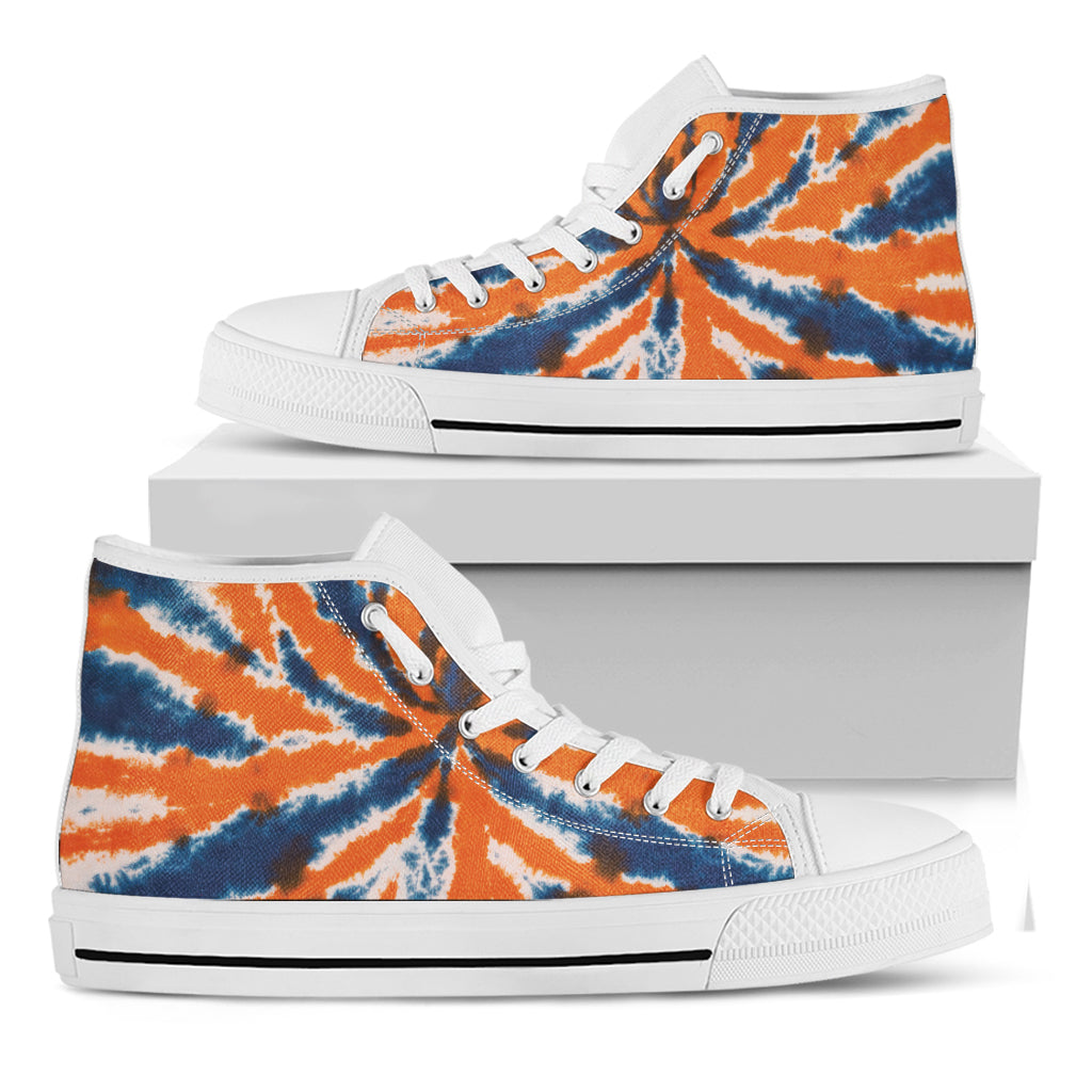 Blue And Orange Spider Tie Dye Print White High Top Shoes