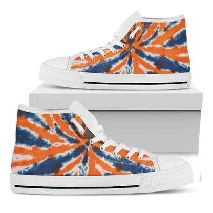 Blue And Orange Spider Tie Dye Print White High Top Shoes