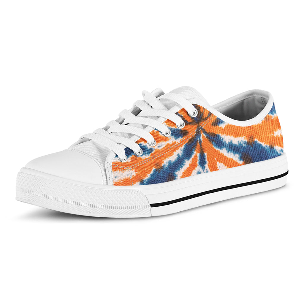 Blue And Orange Spider Tie Dye Print White Low Top Shoes