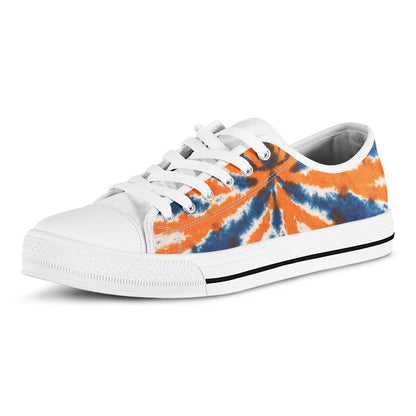 Blue And Orange Spider Tie Dye Print White Low Top Shoes