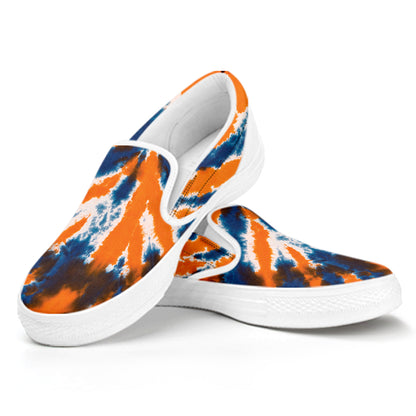 Blue And Orange Spider Tie Dye Print White Slip On Shoes