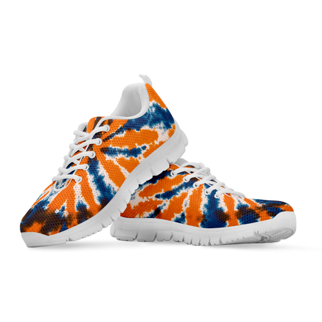 Blue And Orange Spider Tie Dye Print White Sneakers