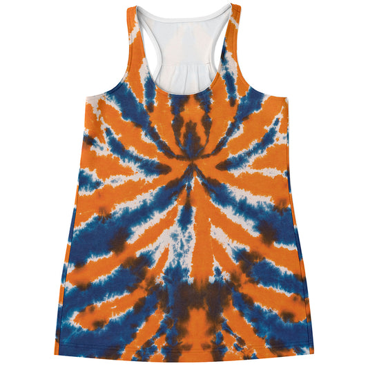 Blue And Orange Spider Tie Dye Print Women's Racerback Tank Top