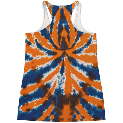 Blue And Orange Spider Tie Dye Print Women's Racerback Tank Top