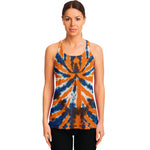 Blue And Orange Spider Tie Dye Print Women's Racerback Tank Top