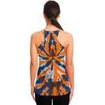 Blue And Orange Spider Tie Dye Print Women's Racerback Tank Top