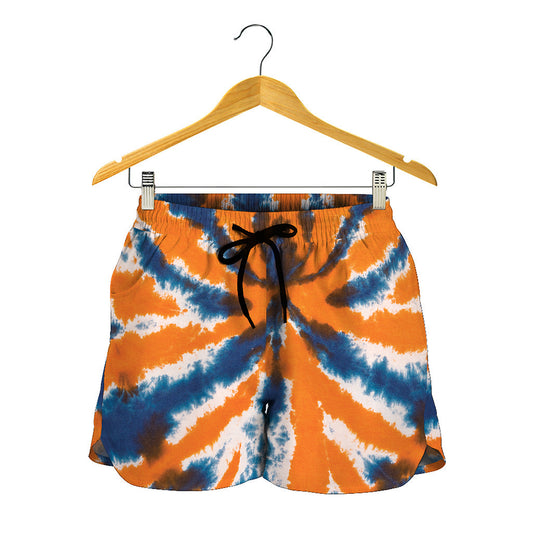 Blue And Orange Spider Tie Dye Print Women's Shorts