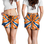 Blue And Orange Spider Tie Dye Print Women's Shorts