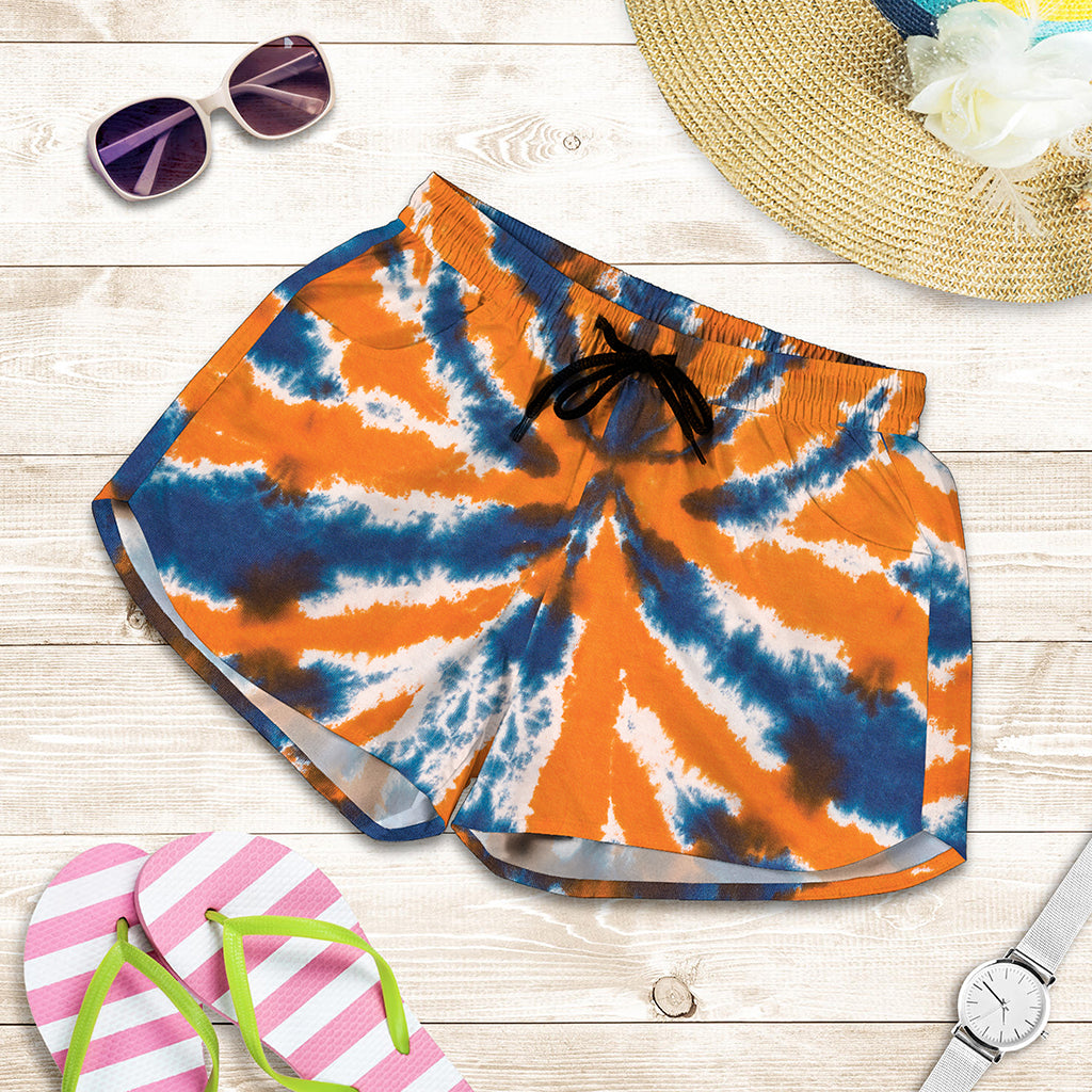 Blue And Orange Spider Tie Dye Print Women's Shorts