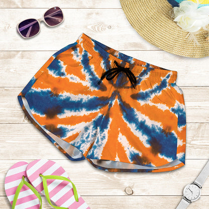 Blue And Orange Spider Tie Dye Print Women's Shorts